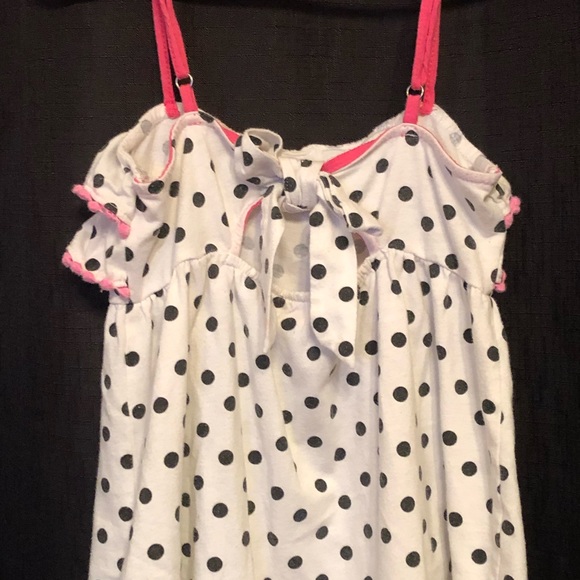 Vintage-Inspired Polka Dot Sundress – White with Black Dots, Pink Ruffle Trim - Picture 2 of 4